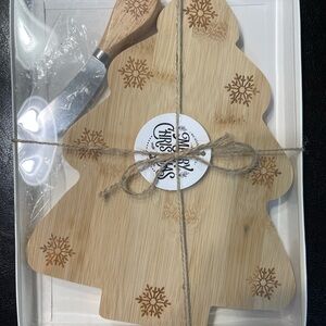 Christmas Tree Bamboo Cheese Board with Knife